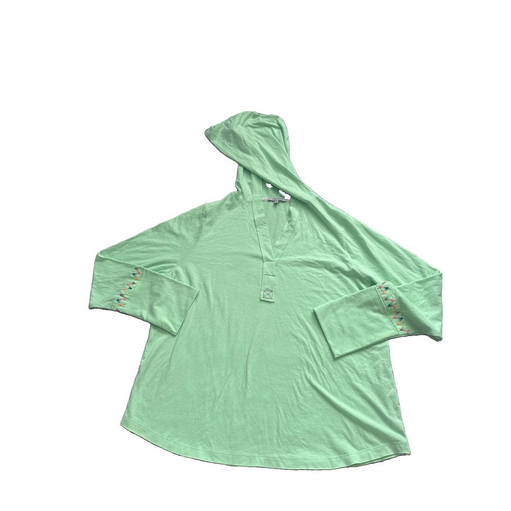 Lisa Todd Bright Green Lightweight Hoodie Seam Knit Top Artsy Casual Size L